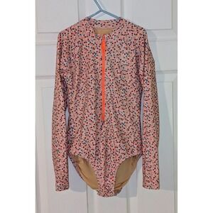Crewcuts J Crew Kids Long Sleeve Rash Guard Swimsuit Cherry Print UPF 50 Size 12